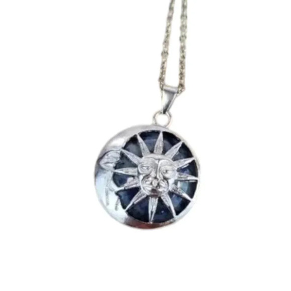 Sodalite Sun and Moon Pendant Necklace - Picture 1 of 10